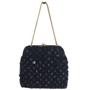 Hand Beaded Black Evening Bag x LG Sequins Hong Kong Purse Great Condition VTG